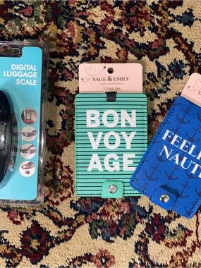 Sage & Emily "Bon Voyage" Green Stripe Luggage Tags & Digital Luggage Scale